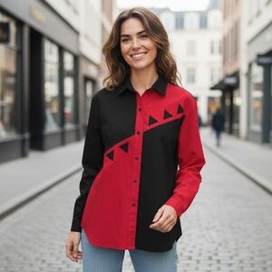 Roper Womans Vintsge Red and Black Button Down Shirt Size XL